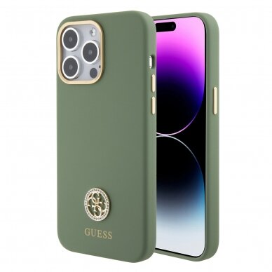 iPhone 15 PRO MAX khaki Silicone HC Strass Logo GUESS nugarėlė 2