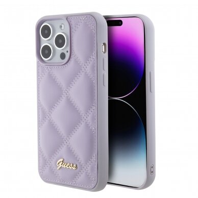 iPhone 15 PRO MAX light purple PU Leather HC Quilted Metal Logo GUESS nugarėlė 2