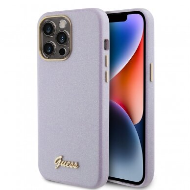 iPhone 15 PRO MAX lilac Glitter Glossy Script GUESS nugarėlė 2