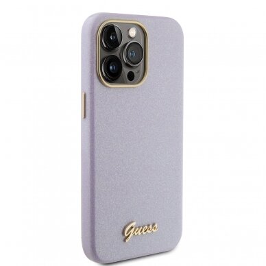 iPhone 15 PRO MAX lilac Glitter Glossy Script GUESS nugarėlė 3