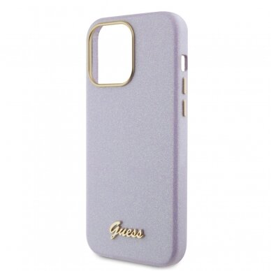 iPhone 15 PRO MAX lilac Glitter Glossy Script GUESS nugarėlė 5