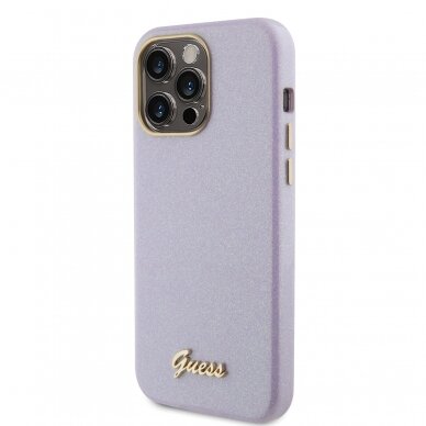 iPhone 15 PRO MAX lilac Glitter Glossy Script GUESS nugarėlė 1