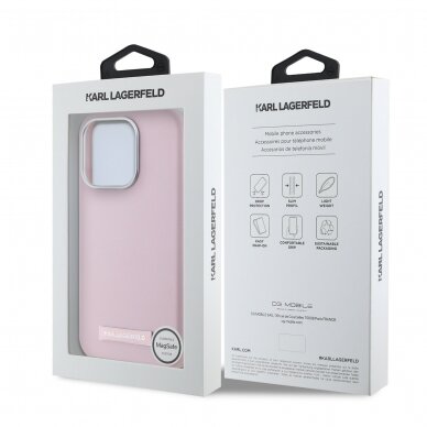 iPhone 15 PRO MAX pink Magsafe PU FW Metal Plate KARL LAGERFELD nugarėlė 7