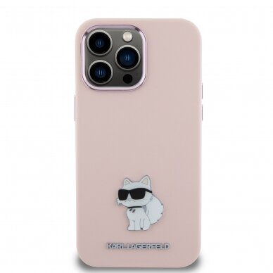 iPhone 15 PRO MAX pink Silicone Metal PIN KARL LAGERFELD nugarėlė 2