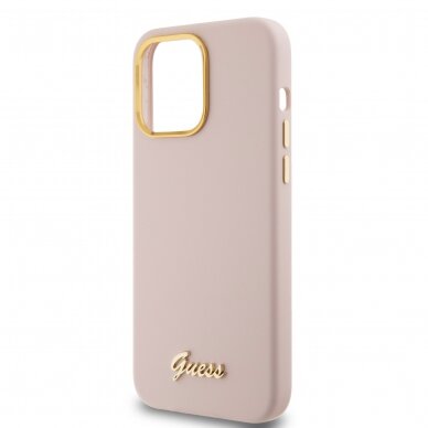 iPhone 15 PRO MAX pink Silicone Script Metal Logo&Frame GUESS nugarėlė 5