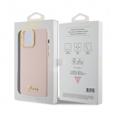 iPhone 15 PRO MAX pink Silicone Script Metal Logo&Frame GUESS nugarėlė 7