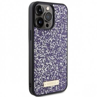 iPhone 15 PRO MAX purple Rhinestone Metal Logo GUESS nugarėlė 11