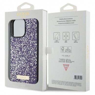 iPhone 15 PRO MAX purple Rhinestone Metal Logo GUESS nugarėlė 15