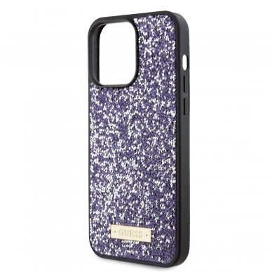 iPhone 15 PRO MAX purple Rhinestone Metal Logo GUESS nugarėlė 3