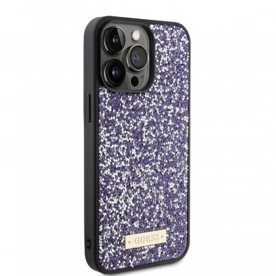 iPhone 15 PRO MAX purple Rhinestone Metal Logo GUESS nugarėlė 4