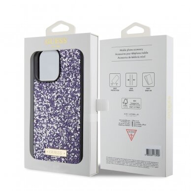 iPhone 15 PRO MAX purple Rhinestone Metal Logo GUESS nugarėlė 1