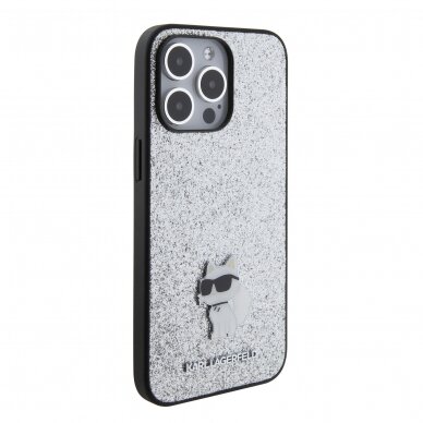 iPhone 15 PRO MAX silver Fixed Glitter Metal PIN KARL LAGERFELD nugarėlė 4