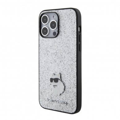 iPhone 15 PRO MAX silver Fixed Glitter Metal PIN KARL LAGERFELD nugarėlė 1