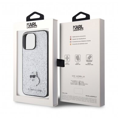 iPhone 15 PRO MAX silver Fixed Glitter Metal PIN KARL LAGERFELD nugarėlė 7