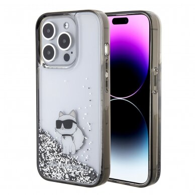 iPhone 15 PRO MAX silver Liquid Glitter Choupette KARL LAGERFELD nugarėlė 1