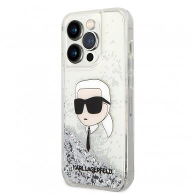 iPhone 15 PRO MAX silver Liquid Glitter Karl Head KARL LAGERFELD nugarėlė 2