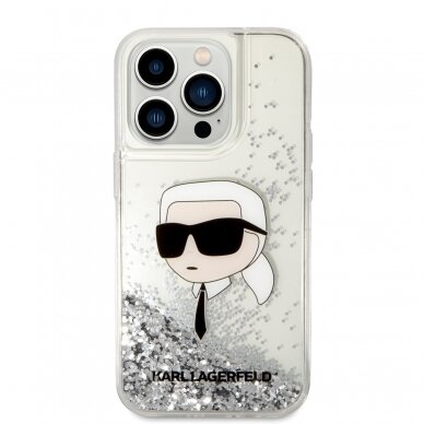 iPhone 15 PRO MAX silver Liquid Glitter Karl Head KARL LAGERFELD nugarėlė