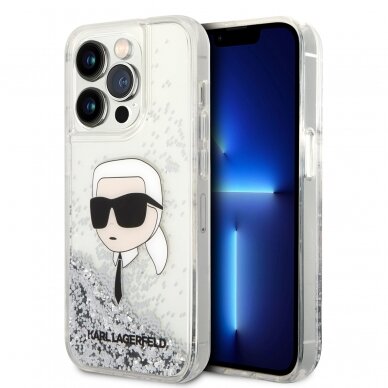 iPhone 15 PRO MAX silver Liquid Glitter Karl Head KARL LAGERFELD nugarėlė 1