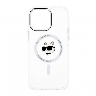 iPhone 15 PRO MAX transparent Magsafe IML Metal Choupette Head KARL LAGERFELD nugarėlė