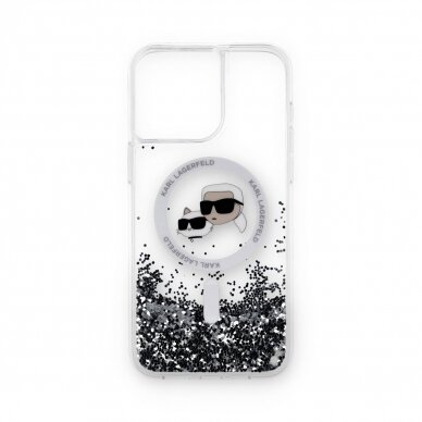 iPhone 15 PRO MAX transparent Magsafe Liquid Glitter KC Heads KARL LAGERFELD nugarėlė