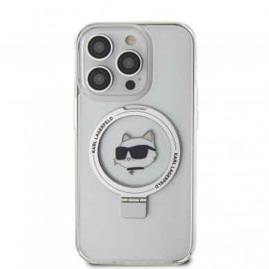 iPhone 15 PRO MAX white Ring Stand MagSafe Choupette Head KARL LAGERFELD nugarėlė 2