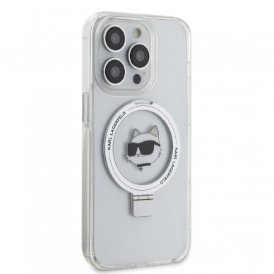 iPhone 15 PRO MAX white Ring Stand MagSafe Choupette Head KARL LAGERFELD nugarėlė 3