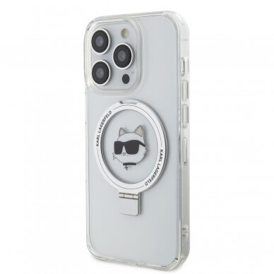 iPhone 15 PRO MAX white Ring Stand MagSafe Choupette Head KARL LAGERFELD nugarėlė