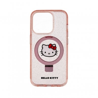 iPhone 15 PRO pink IML Ringstand Glitter Kitty Head Logo MagSafe HELLO KITTY nugarėlė