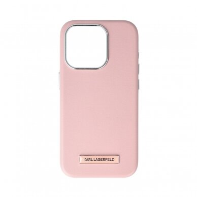 iPhone 15 PRO pink Magsafe PU FW Metal Plate KARL LAGERFELD nugarėlė