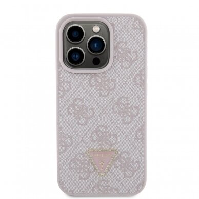 iPhone 15 PRO pink Strass Triangle Metal Logo GUESS nugarėlė 2