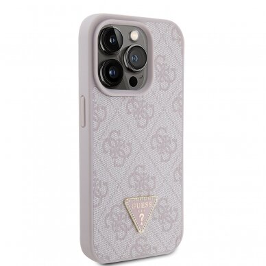 iPhone 15 PRO pink Strass Triangle Metal Logo GUESS nugarėlė 3