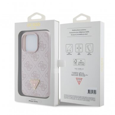 iPhone 15 PRO pink Strass Triangle Metal Logo GUESS nugarėlė 7