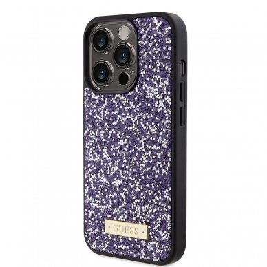 iPhone 15 PRO purple Rhinestone Metal Logo GUESS nugarėlė 5