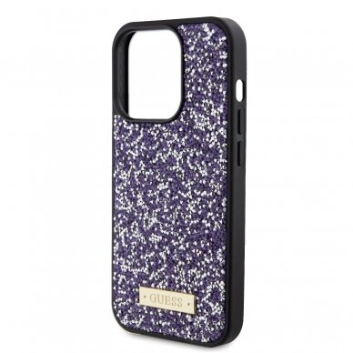 iPhone 15 PRO purple Rhinestone Metal Logo GUESS nugarėlė 3