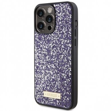 iPhone 15 PRO purple Rhinestone Metal Logo GUESS nugarėlė 7