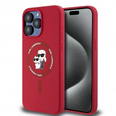 iPhone 15 PRO red Magsafe Silicone KC Heads Ring KARL LAGERFELD nugarėlė