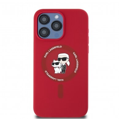 iPhone 15 PRO red Magsafe Silicone KC Heads Ring KARL LAGERFELD nugarėlė 2