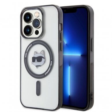 iPhone 15 PRO transparent IML Choupette`s Head MagSafe KARL LAGERFELD nugarėlė