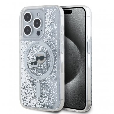 iPhone 15 PRO transparent Magsafe Liquid Glitter KC Heads KARL LAGERFELD nugarėlė