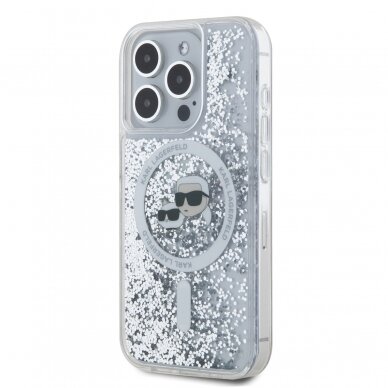 iPhone 15 PRO transparent Magsafe Liquid Glitter KC Heads KARL LAGERFELD nugarėlė 1