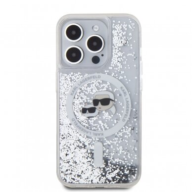 iPhone 15 PRO transparent Magsafe Liquid Glitter KC Heads KARL LAGERFELD nugarėlė 2