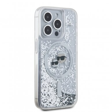 iPhone 15 PRO transparent Magsafe Liquid Glitter KC Heads KARL LAGERFELD nugarėlė 3