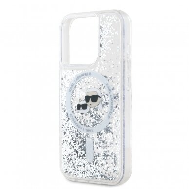 iPhone 15 PRO transparent Magsafe Liquid Glitter KC Heads KARL LAGERFELD nugarėlė 5