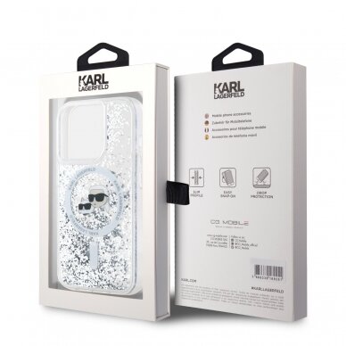 iPhone 15 PRO transparent Magsafe Liquid Glitter KC Heads KARL LAGERFELD nugarėlė 7