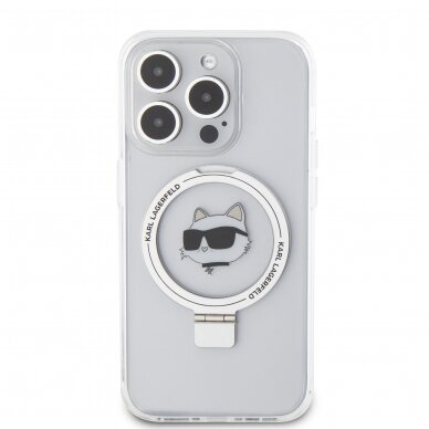 iPhone 15 PRO white Ring Stand MagSafe Choupette Head KARL LAGERFELD nugarėlė 2