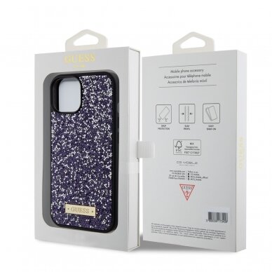 iPhone 15 purple Rhinestone Metal Logo GUESS nugarėlė 1