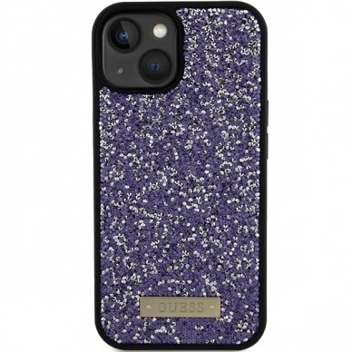 iPhone 15 purple Rhinestone Metal Logo GUESS nugarėlė 10