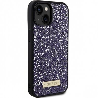 iPhone 15 purple Rhinestone Metal Logo GUESS nugarėlė 11