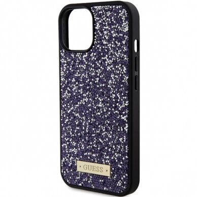 iPhone 15 purple Rhinestone Metal Logo GUESS nugarėlė 13