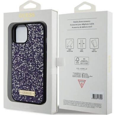 iPhone 15 purple Rhinestone Metal Logo GUESS nugarėlė 15